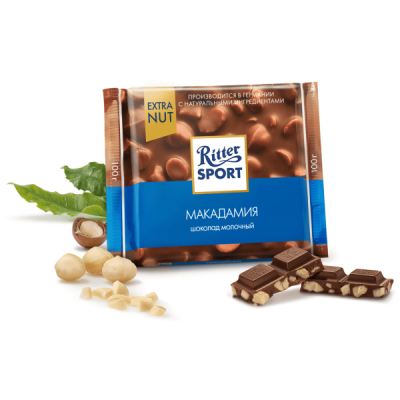Шоколад "Ritter Sport" молочный с орехом макадамия 0,1кг